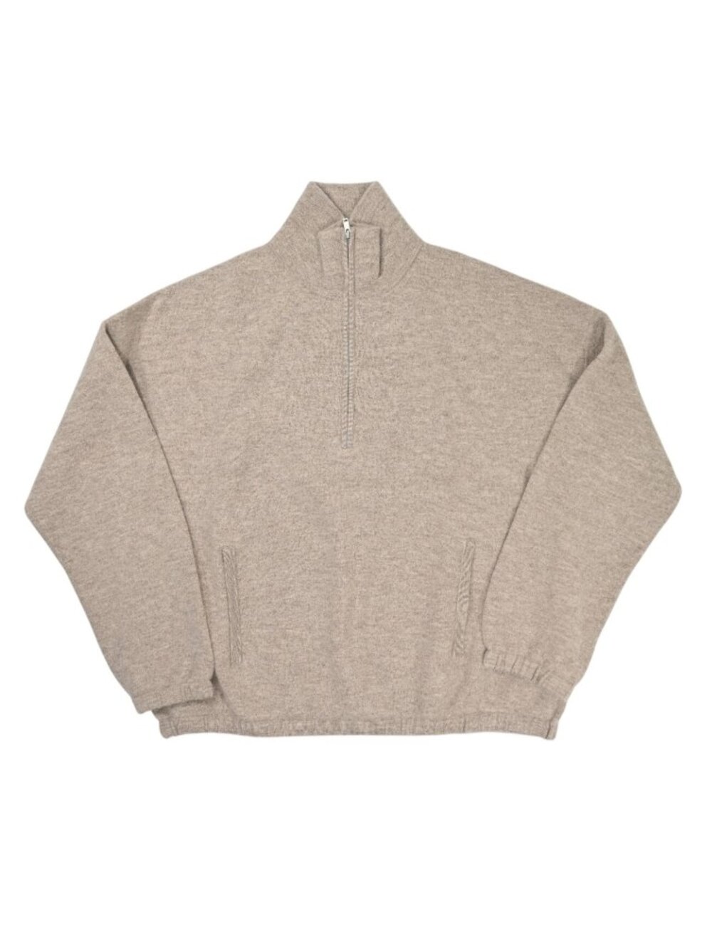 COS Boiled Merino Wool Zip-Up Sweater in Beige Melange